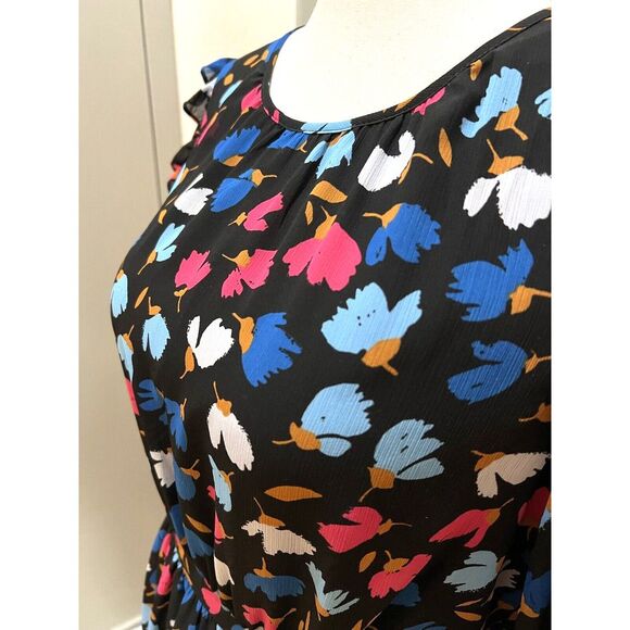 J. Crew Women's Fall Floral Dress Midi Long Sleeve Ruffles Bottom Lined Size 10 - Picture 4 of 13